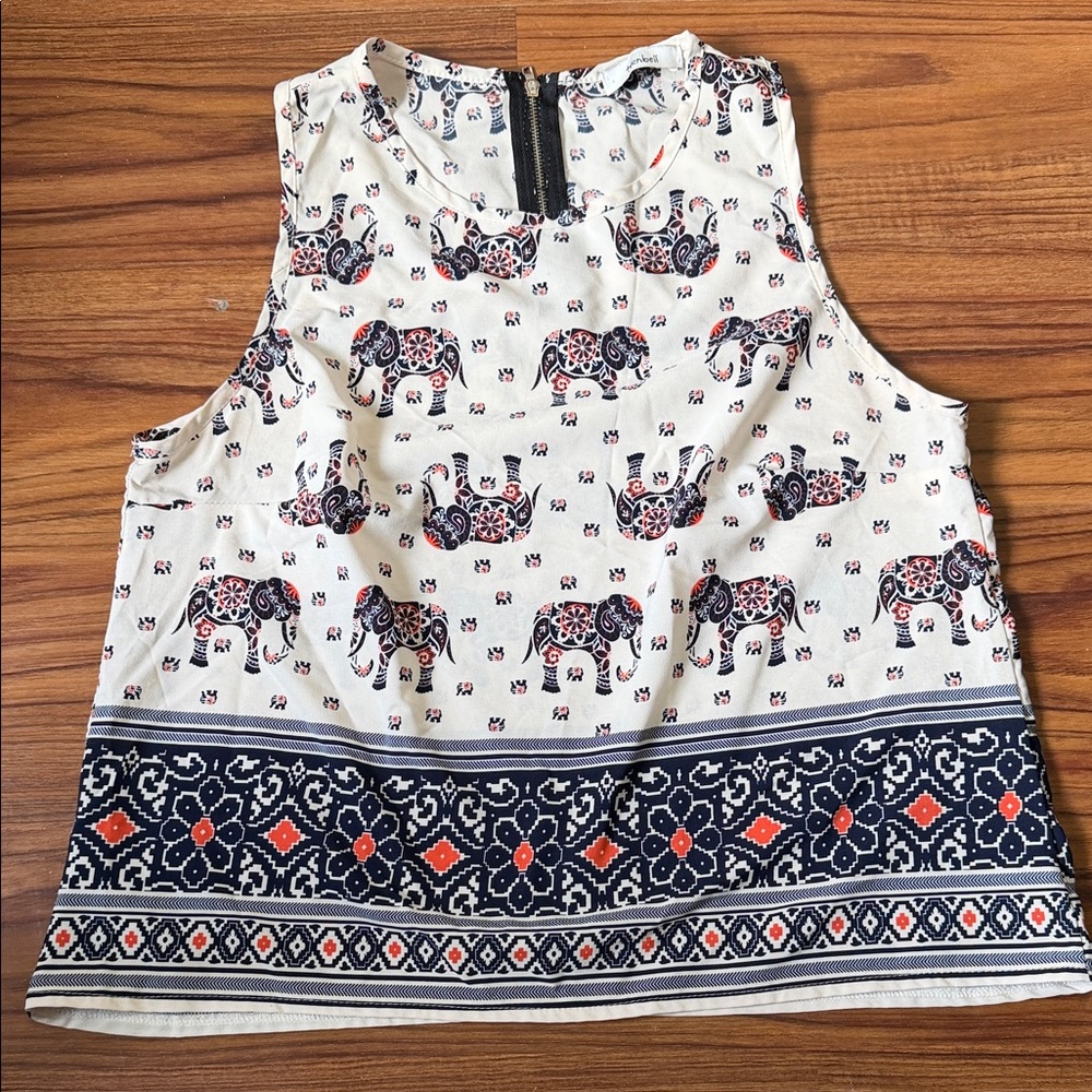 TeenBell Cream and Navy Elephant Print Crop Top